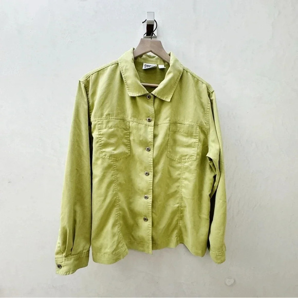 VTG Chico’s || Lemongrass Shacket Micro Suede Chore Top Sz 3 (XL) 90s Boho - Picture 1 of 6
